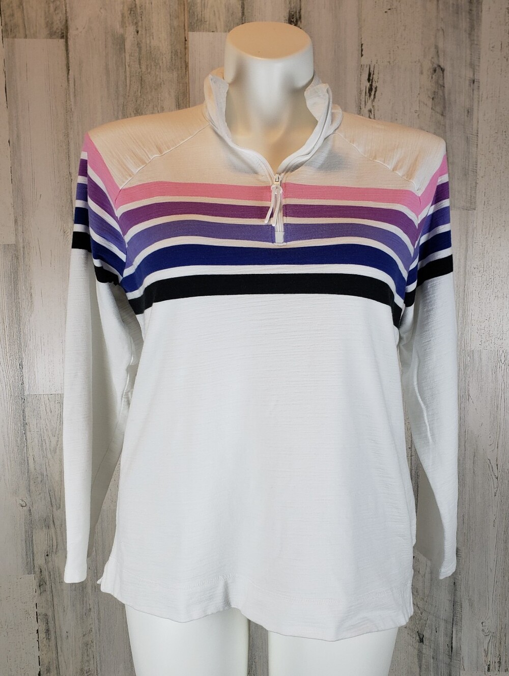 Talbots White Quarter-Zip Pullover with Pink, Purple & Blue Stripes Size XL
